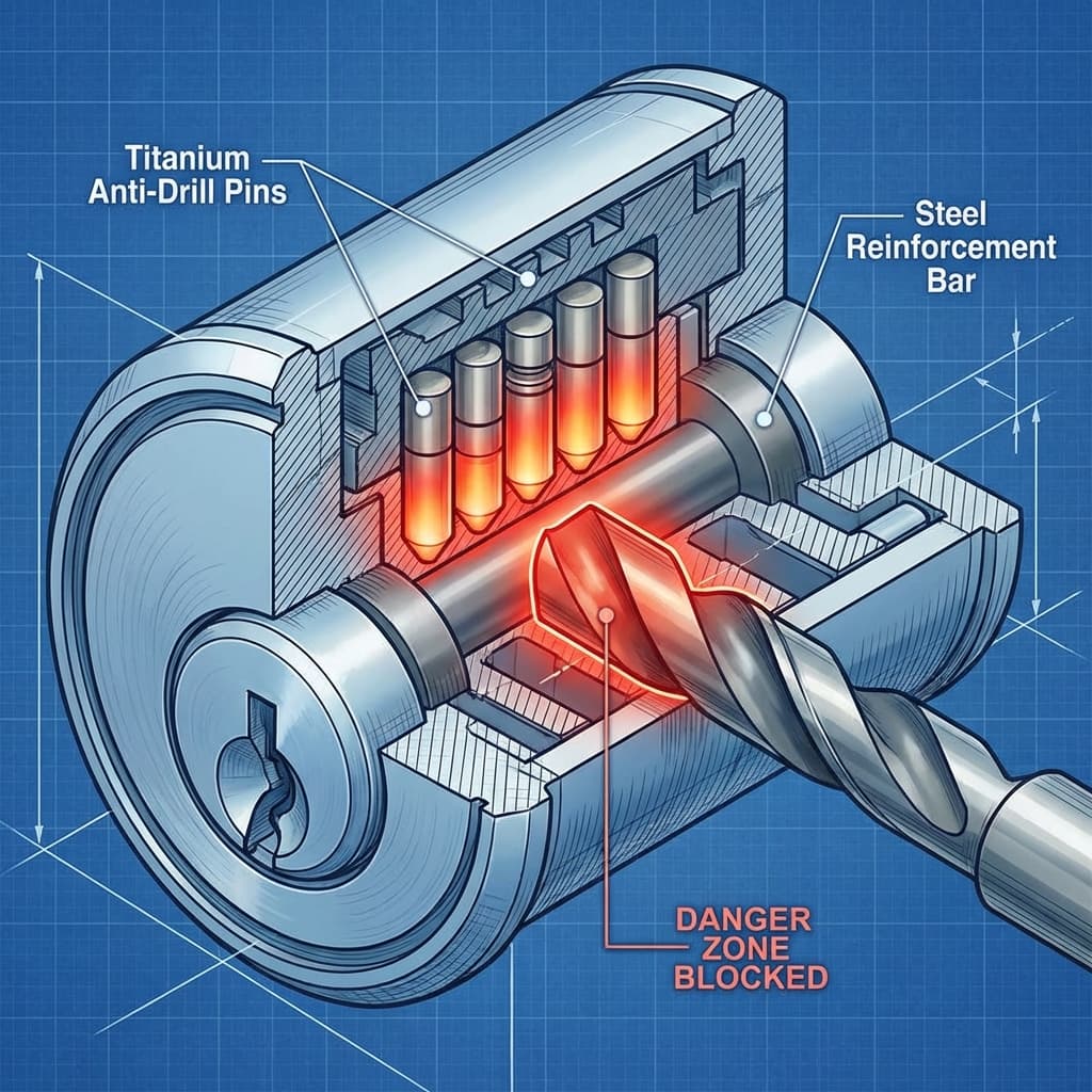Infografía de cilindro anti-taladro y anti-bumping