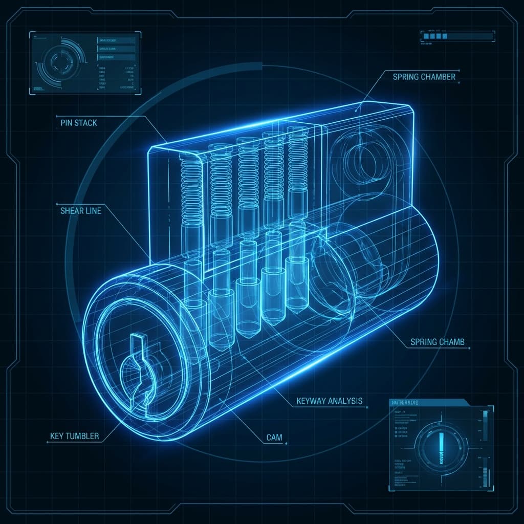 Plano técnico de cilindro de seguridad