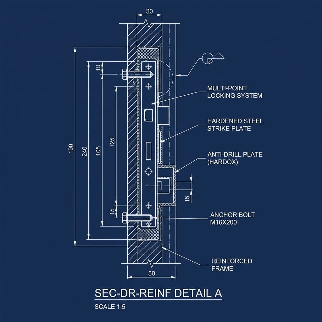 Plano técnico de refuerzo estructural de puerta
