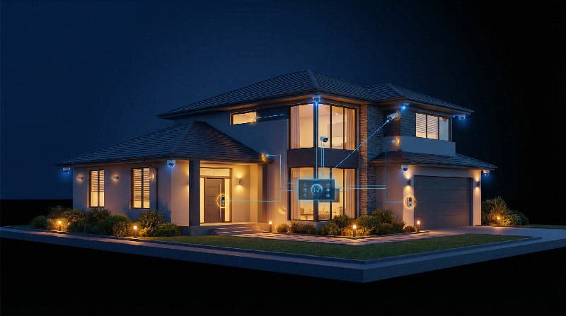 Casa unifamiliar moderna con sistema de seguridad inteligente integrado