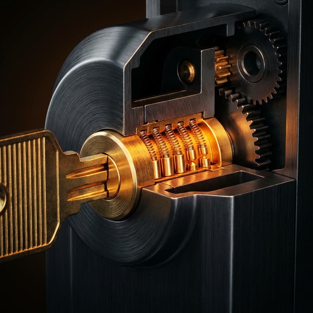 Primer plano de mecanismo de cerradura averiado